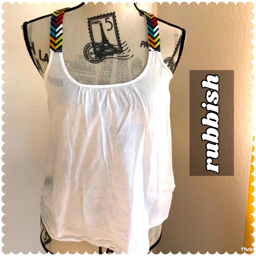 “rubbish” White Gauze Open Back Tank